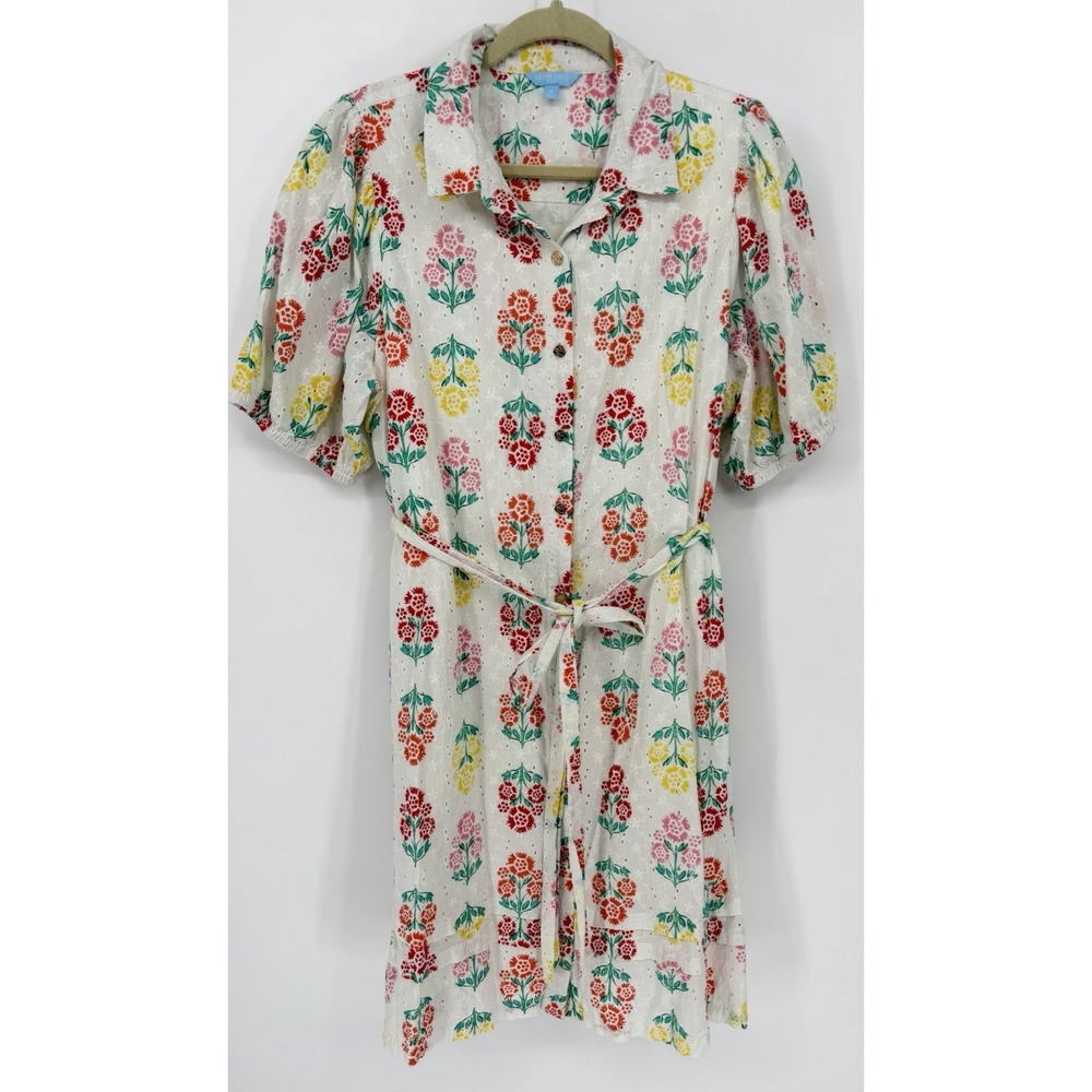 Draper James RSVP White Floral Short Sleeve Shirt Dress Plus Size 1X Cottagecore